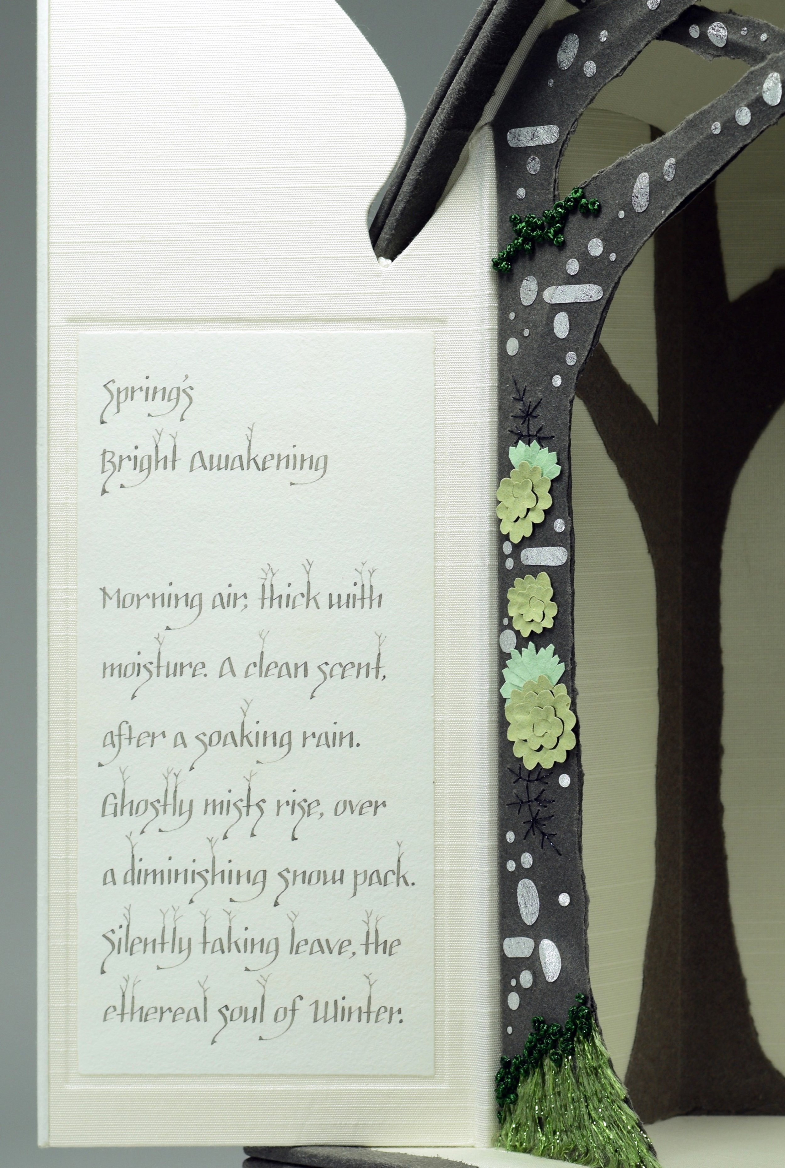 Spring's Bright Awakening – A sculpted book arts vessel, illustrating a magical morning.