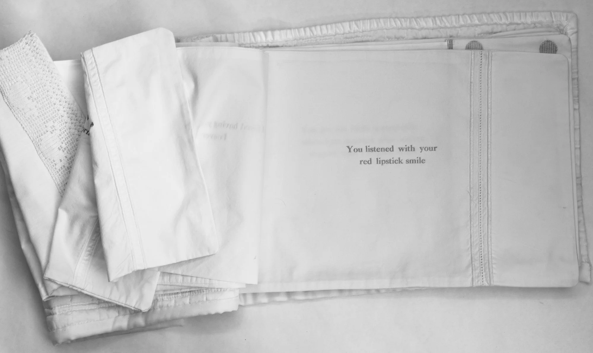 Navy Corners, Japanese stab binding, 16” x 10, letterpress text on pillowcases, edition of 1.