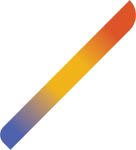 Abstract geometric design with black, orange, yellow, and blue diagonal shapes.