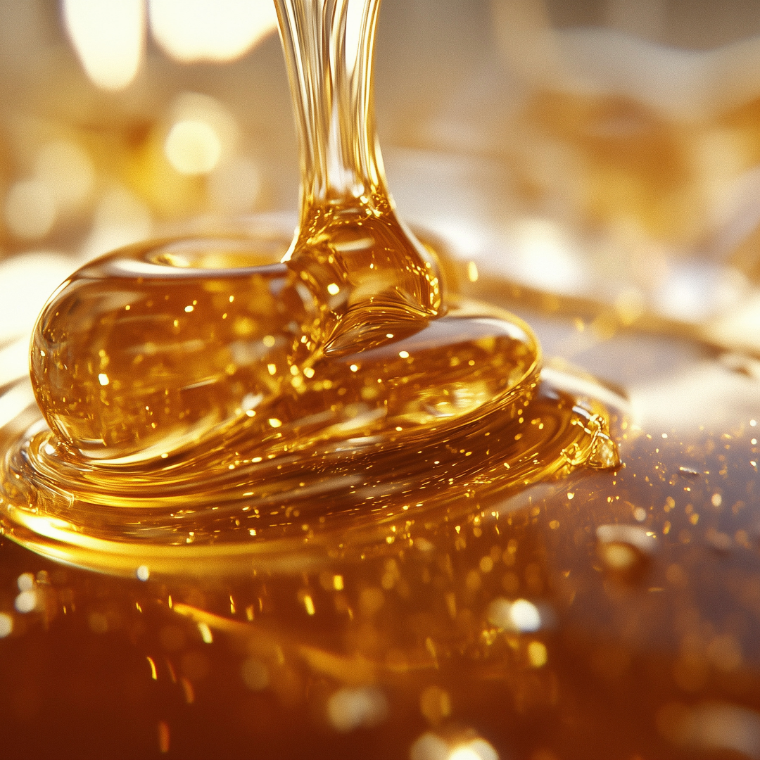 close up image of amber colored cannabis extract