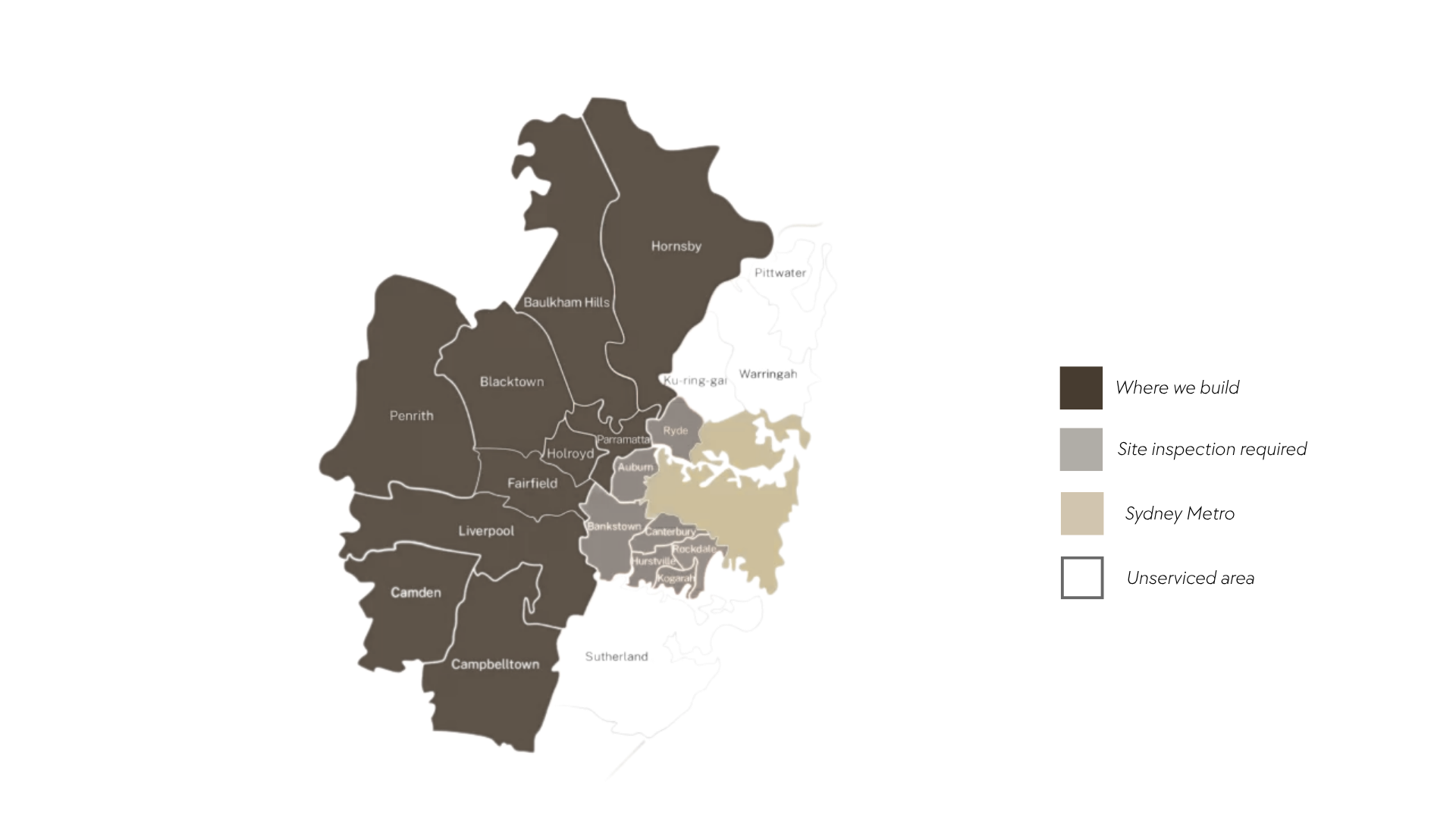 Map of Sydney, Australia, showing different neighborhoods and their names.