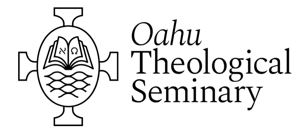 Logo of Oahu Theological Seminary featuring a cross with an open book inside, surrounded by water waves, and the text 'Oahu Theological Seminary' to the right.