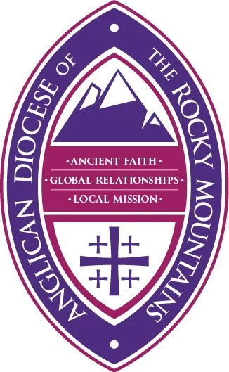 Emblem of the Anglican Diocese of the Rocky Mountains featuring mountain peaks, a cross, and the mission statements.
