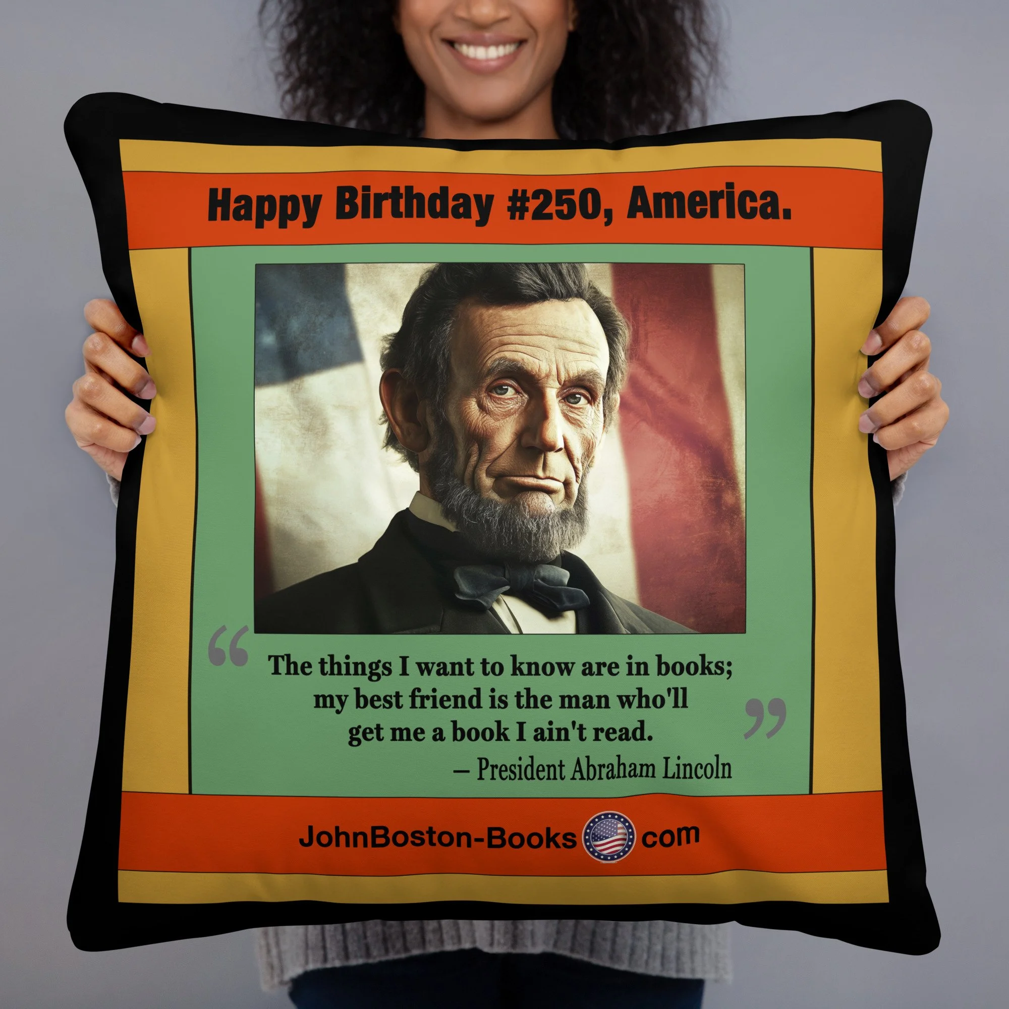HONEST ABE LIKES TO READ — Square Pillow