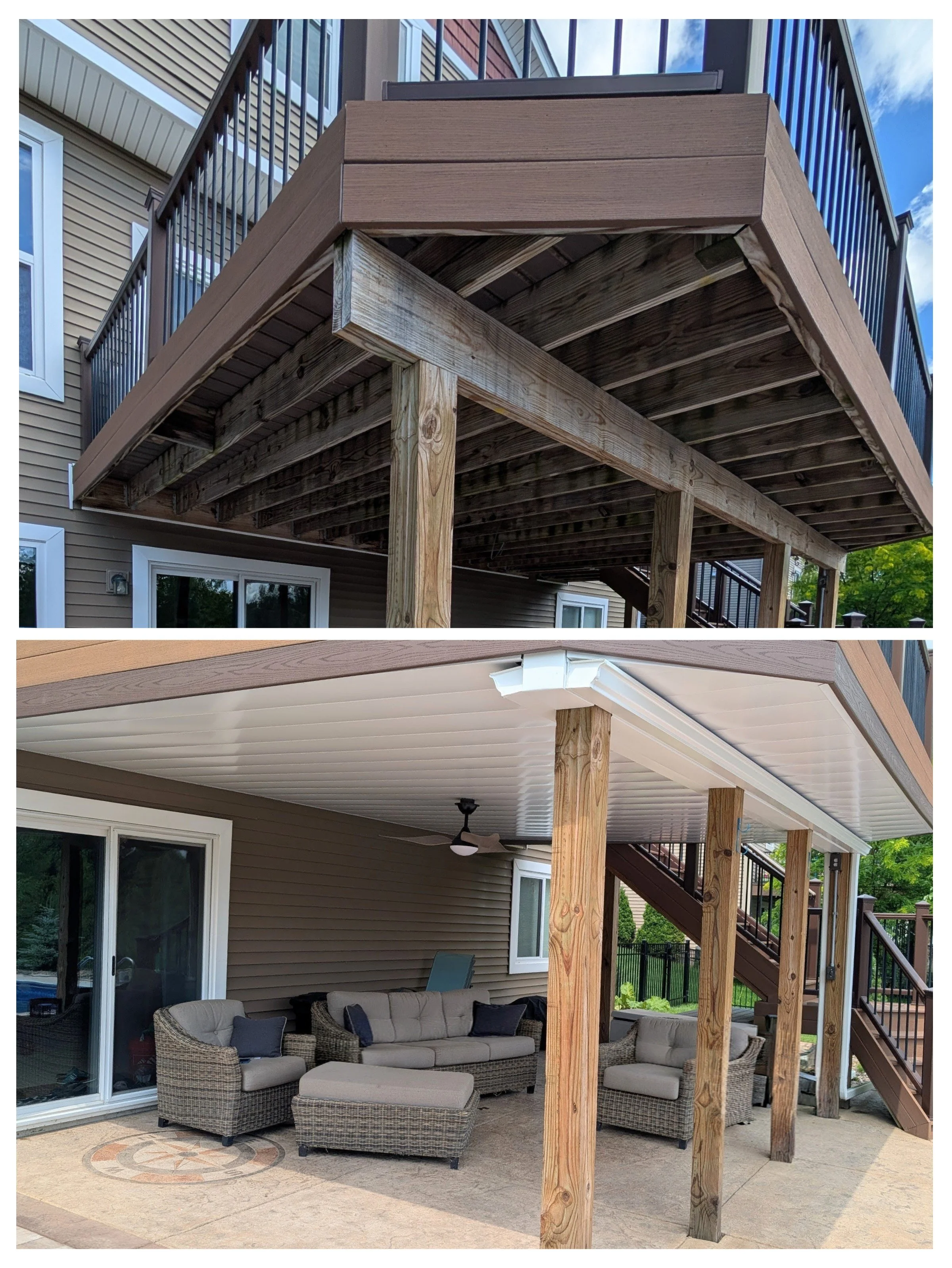 Underdecking system install with ceiling fan at Stillwater home 