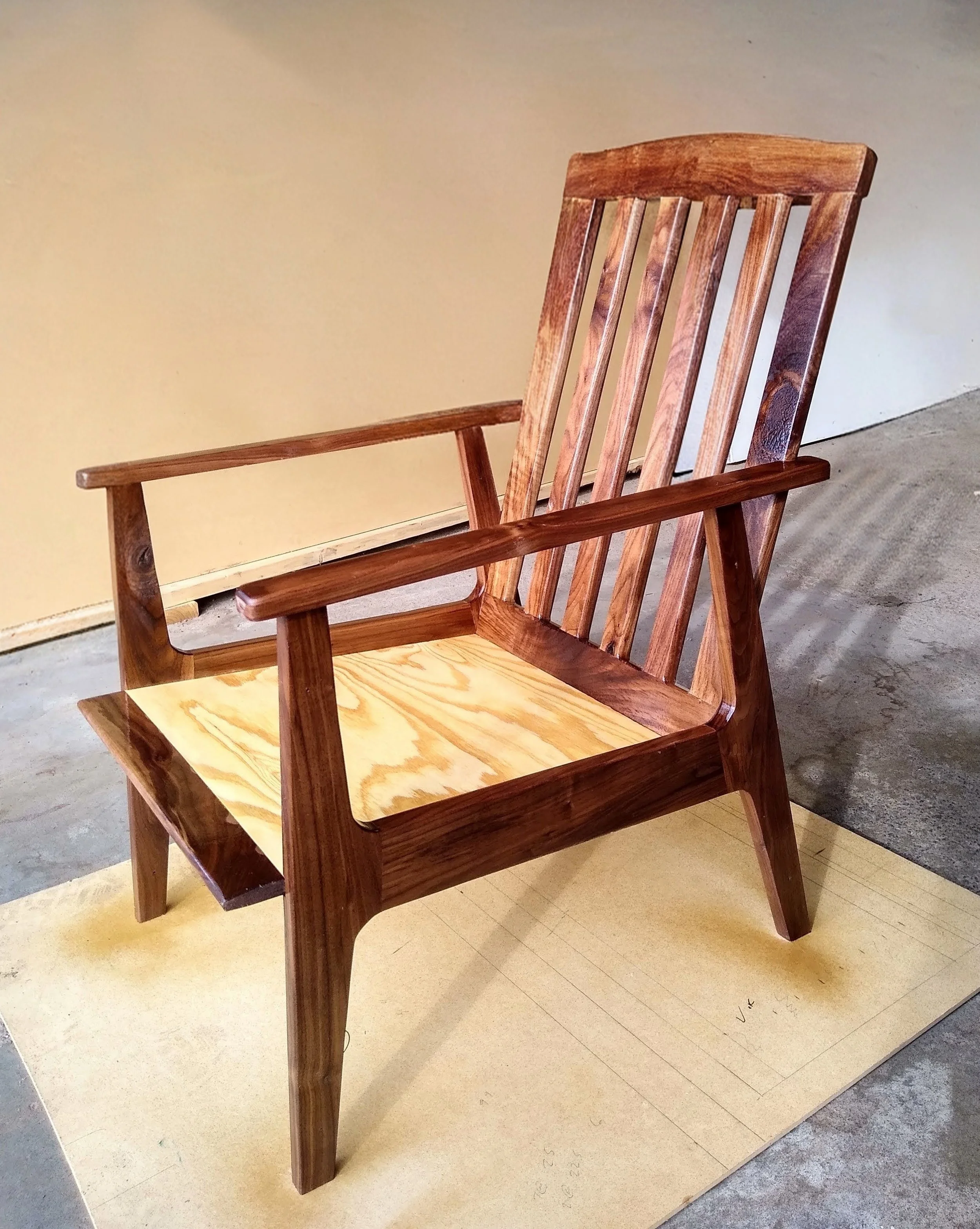 Custom built walnut hardwood chair