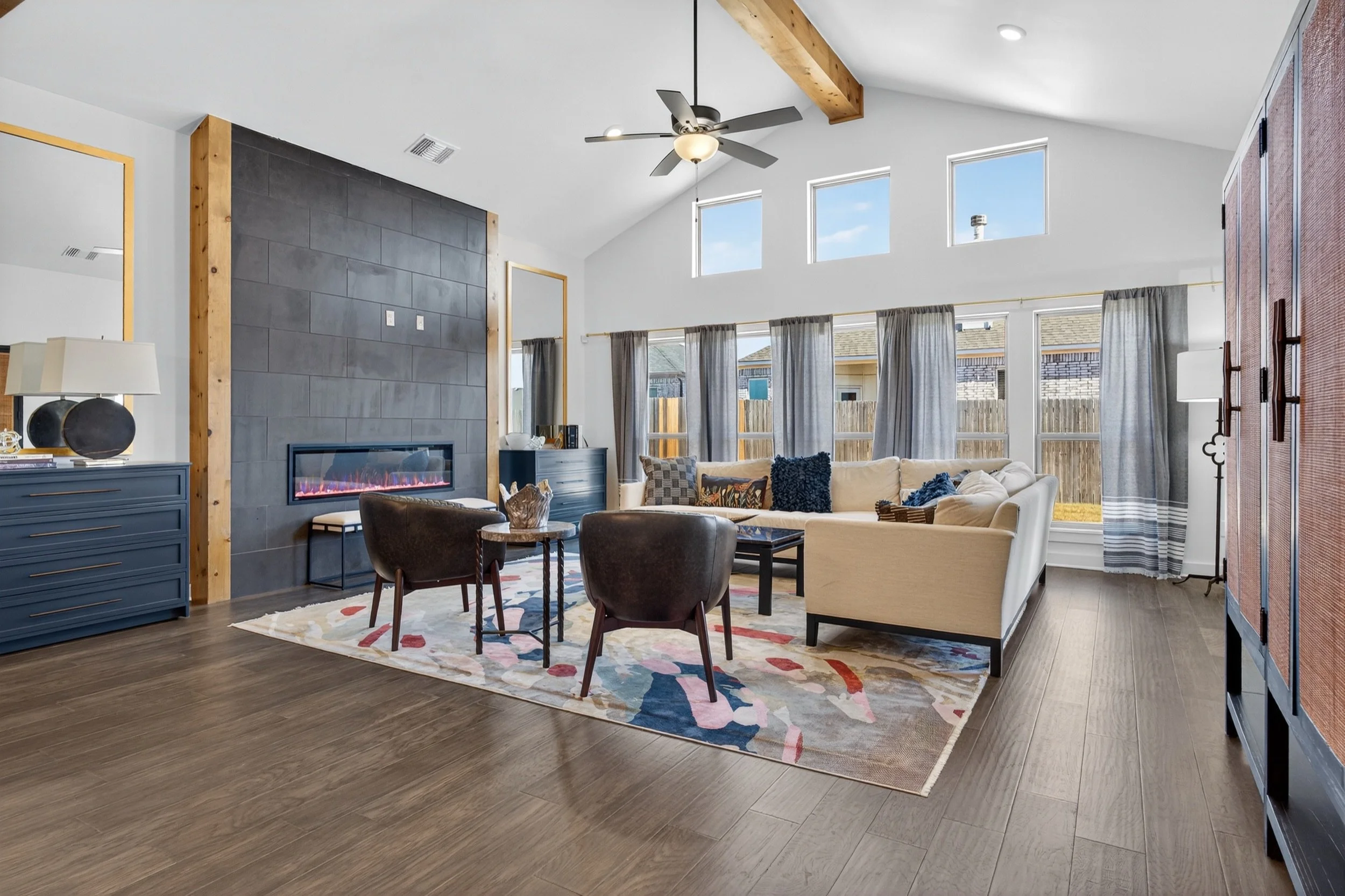 Maricopa AZ real estate photography: vaulted great room illustrating layout flow for 3D tours