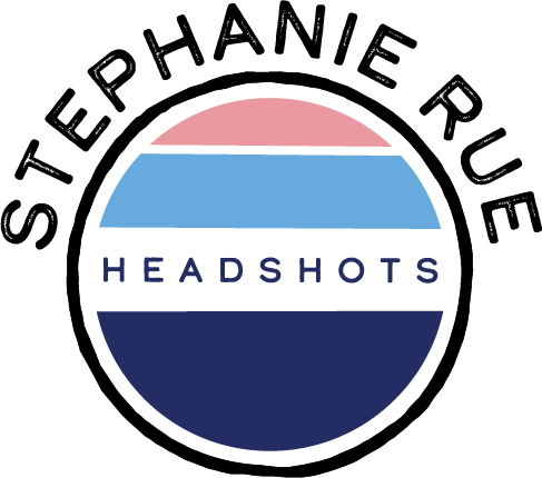 The image features a circular logo with a pink, blue, and dark blue color scheme. In the center, the word "HEADSHOTS" is written in uppercase letters.