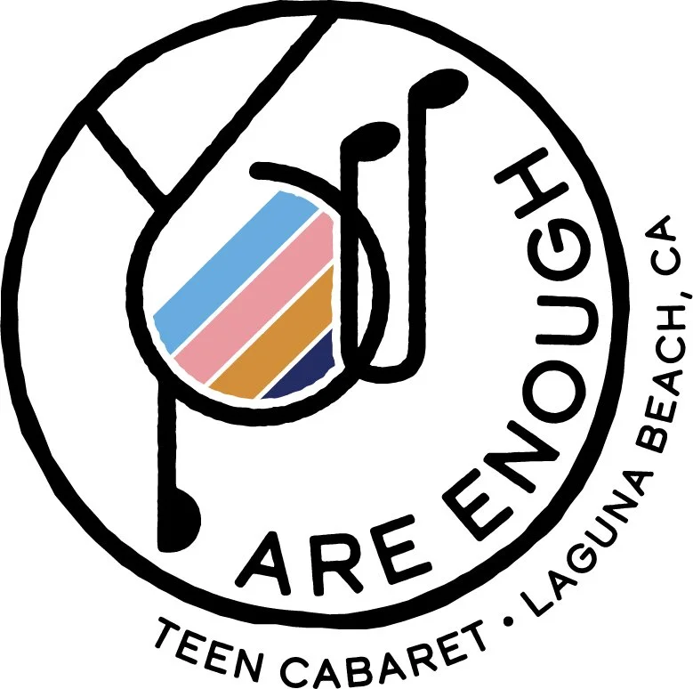 Logo for Are Enough Teen Cabaret in Laguna Beach, California, featuring a stylized fish with musical notes inside its body.