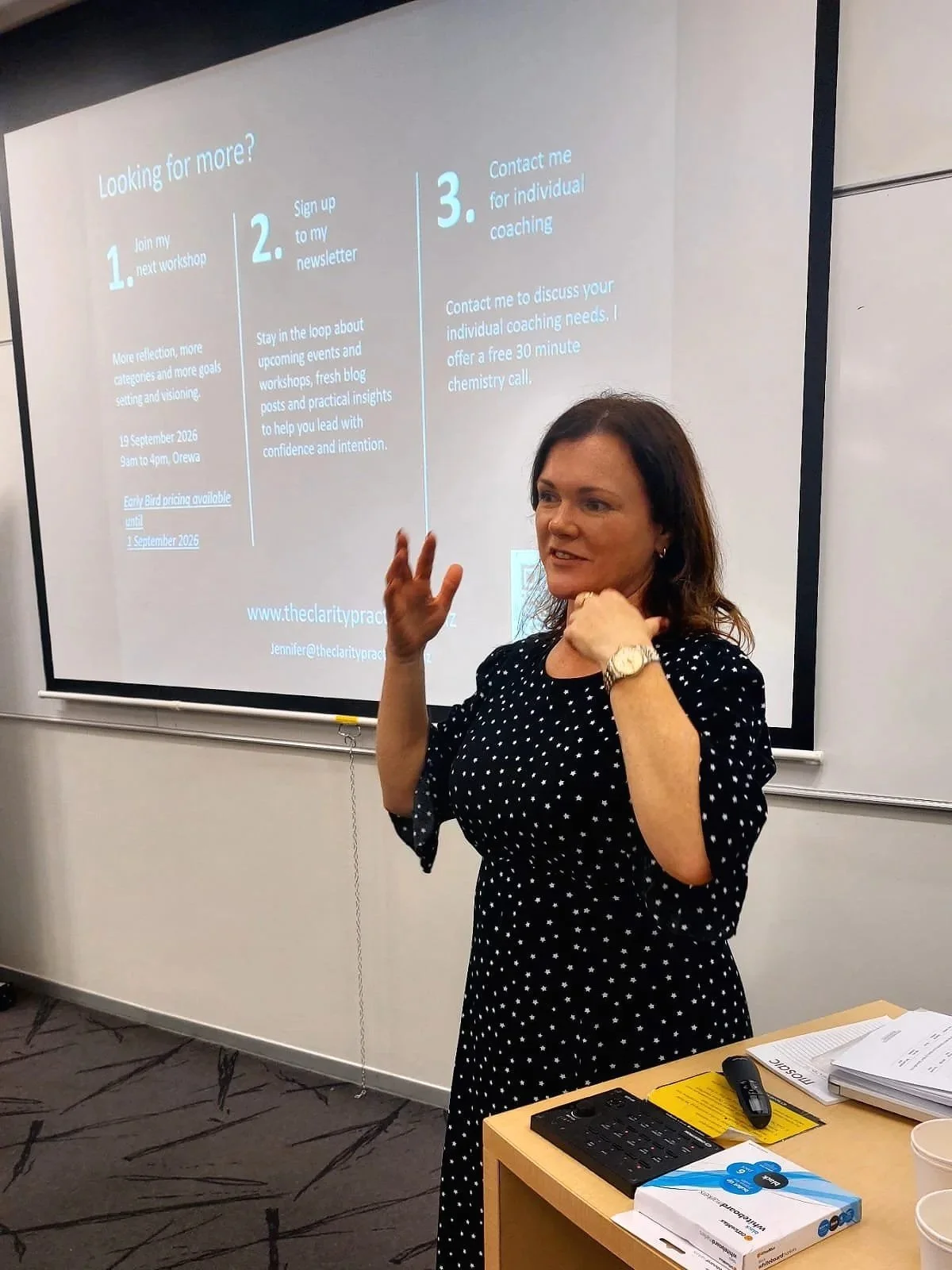 Jennifer Leppington-Clark delivering a leadership coaching keynote