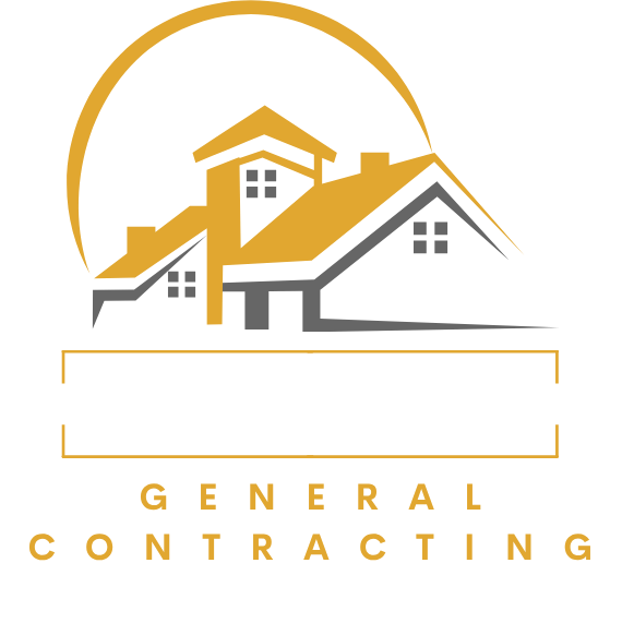Logo for Anthony's General Contracting featuring an illustration of a house roof with a larger house in the background, in gold, black, and white colors, with text indicating it offers commercial and residential contracting services.