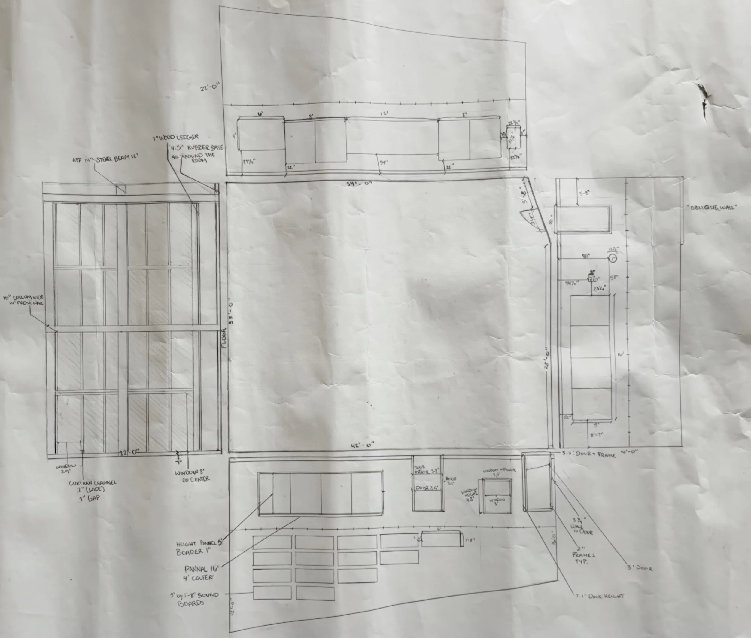 Hand-Drawings of initial Studio Classroom