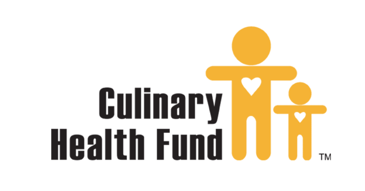 Logo for Culinary Health Fund featuring two stylized figures with heart shapes on their chests, one larger and one smaller, in orange and black text.