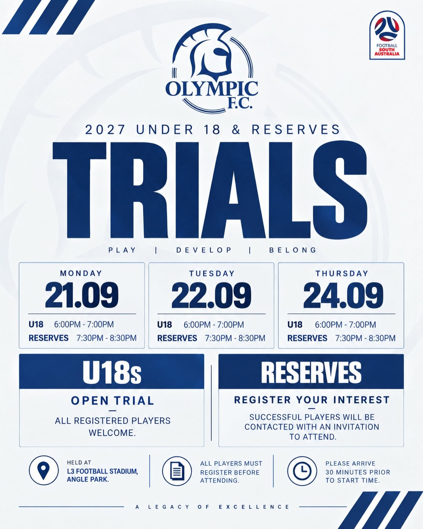 2027 U18 &amp; Reserves Trials are here!