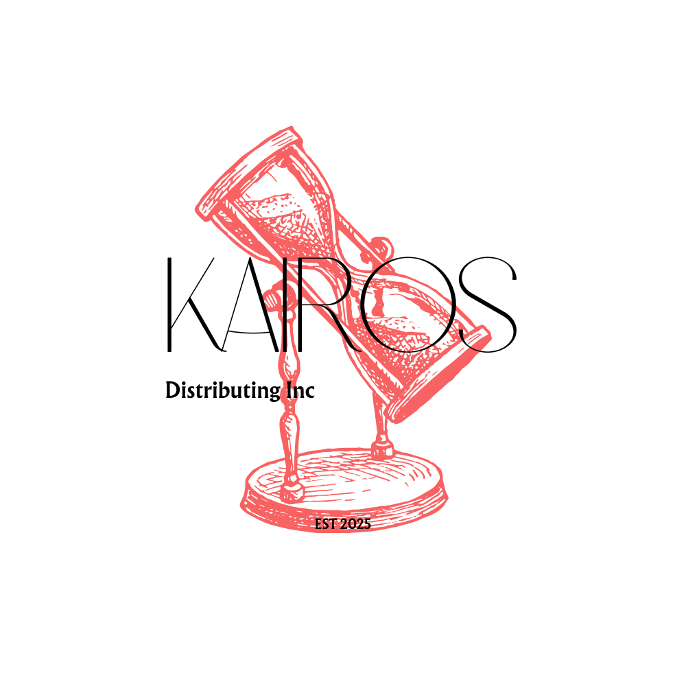 A logo with a red vintage hand-crank orrery or mechanical model of the solar system, overlaid with the words 'KAPROS Distributing Inc' and 'EST 2025'.