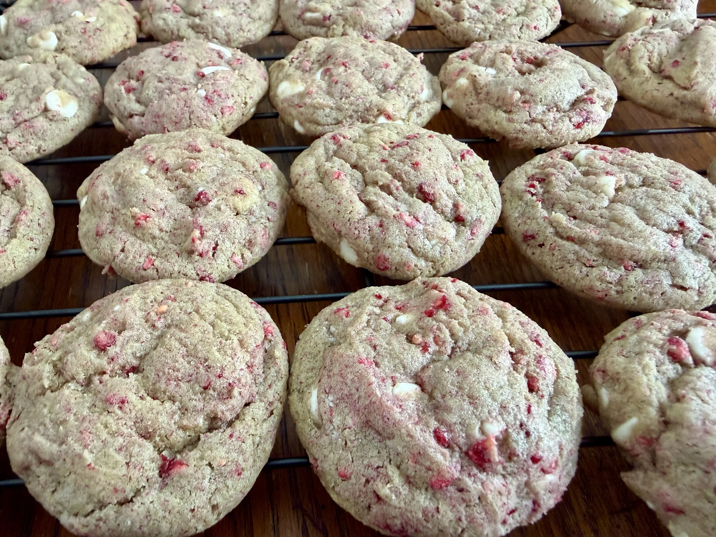 Raspberry White Chocolate Cookies made by Wisconsin Cottage Bakery Twelve Moons Baking, using locally sourced Wisconsin ingredients.