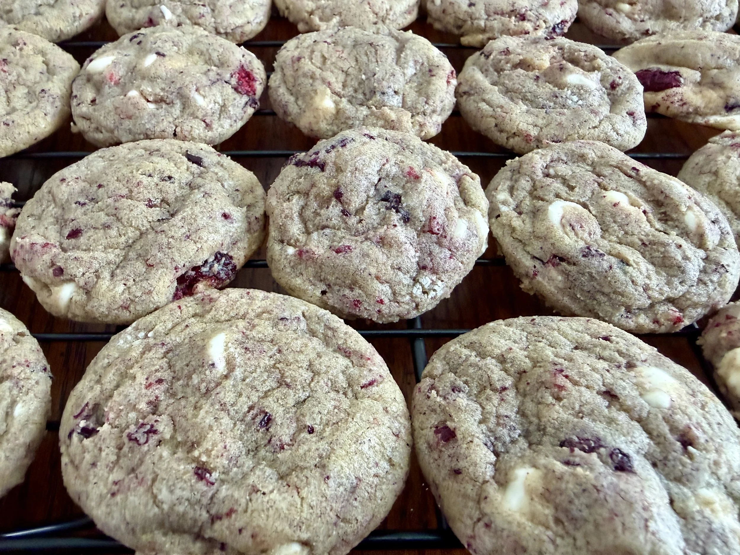 White Chocolate Cherry Cookies made by Wisconsin Cottage Bakery Twelve Moons Baking using locally sourced Wisconsin ingredients.