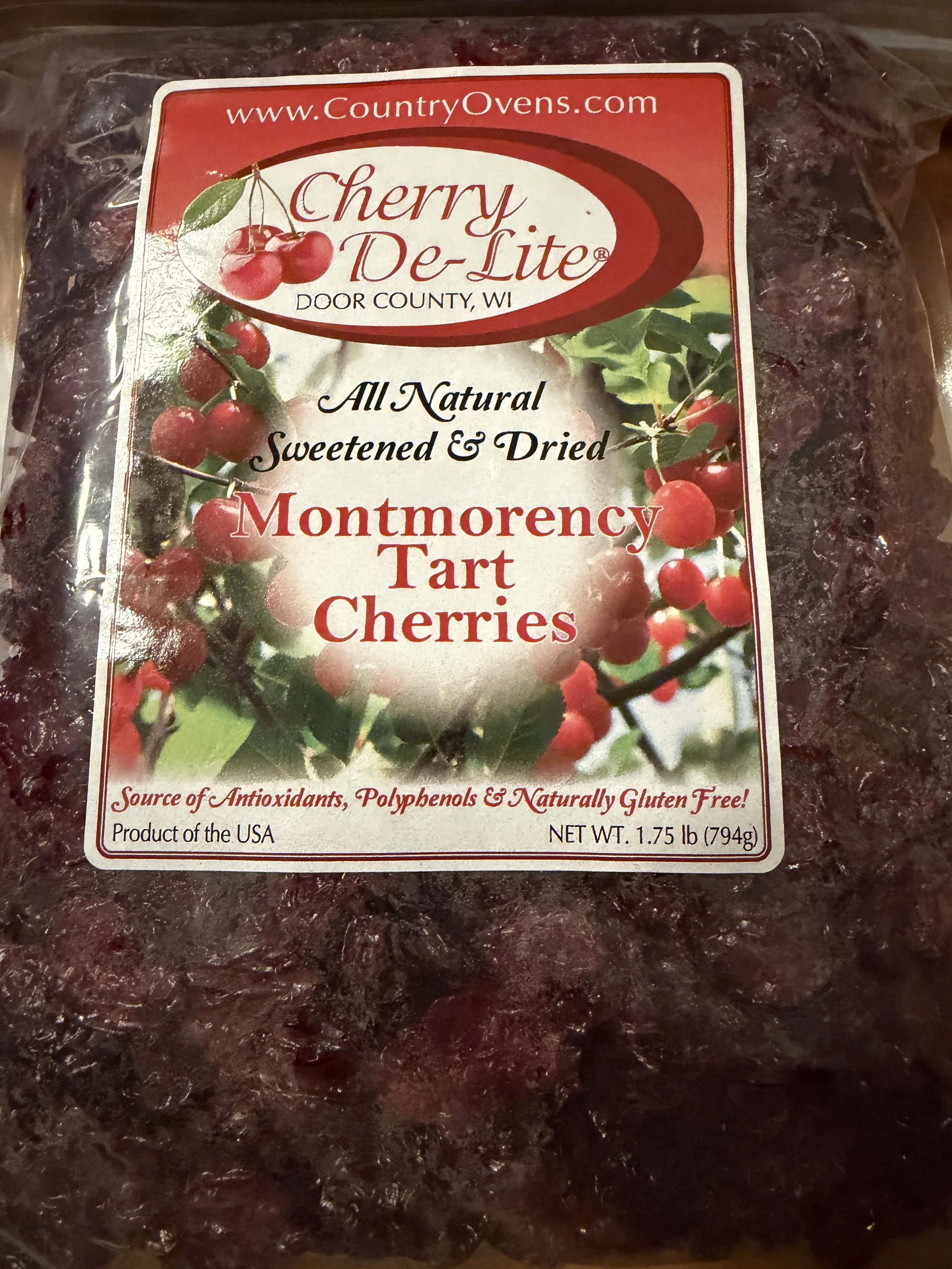 Package of all natural sweetened & dried Montmorency Tart Cherries from Door County, Wisconsin
