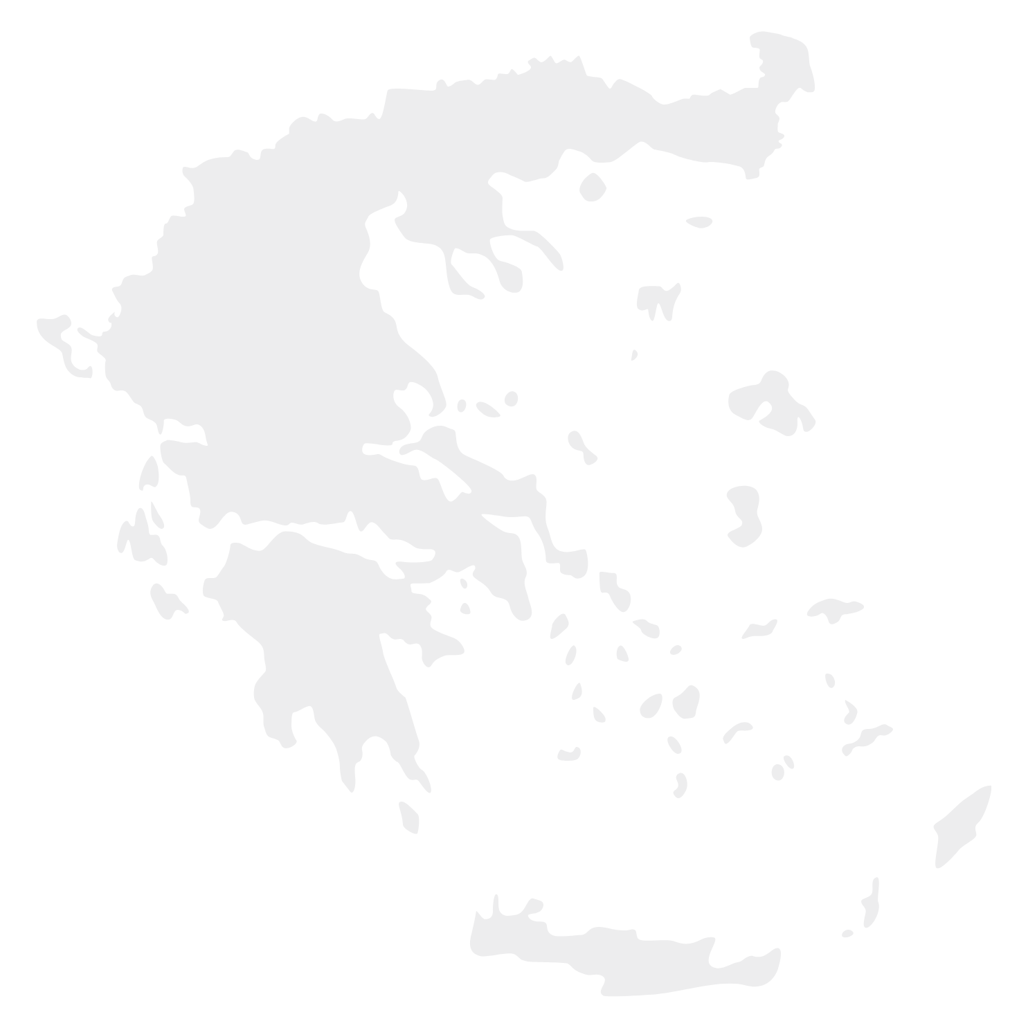 Map of Greece with its islands, shown in white on a black background.
