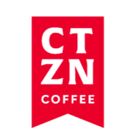 Red vertical banner with white text reading 'CT ZN COFFEE'