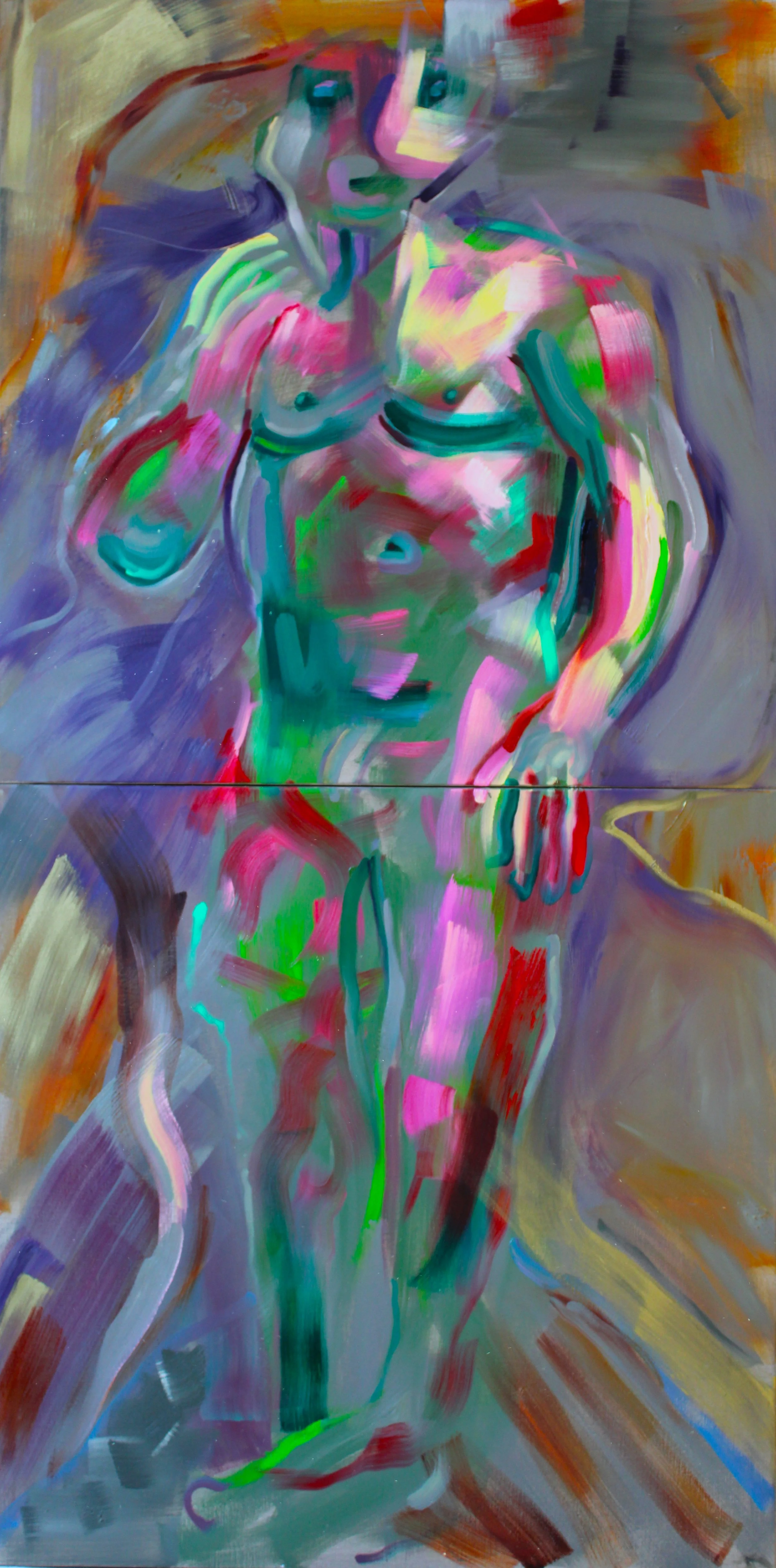 Future Echo (diptych), acrylic and oil on linen, 203 x 101.5cm, 2025.