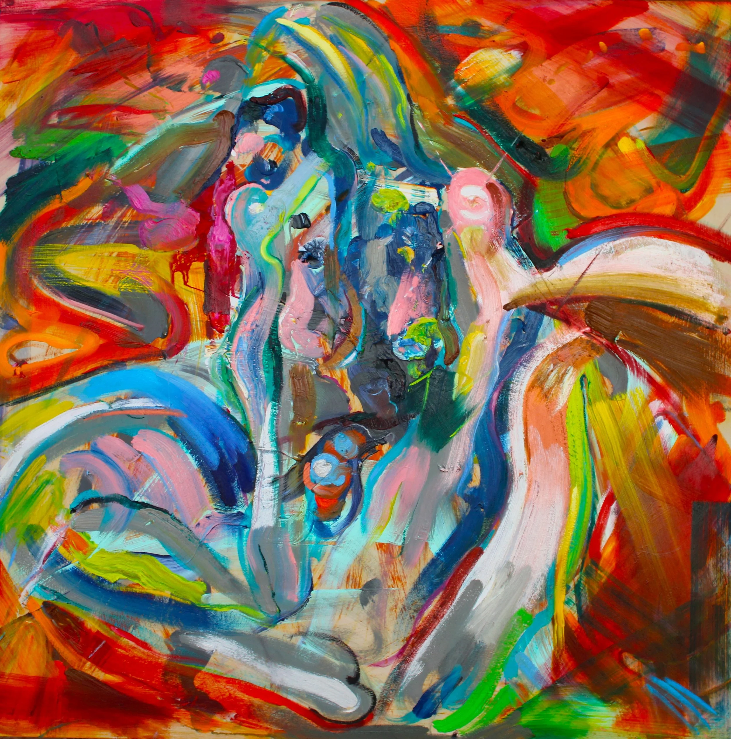 Fire Breather, acrylic and oil on board, 100 x 100cm, 2024.