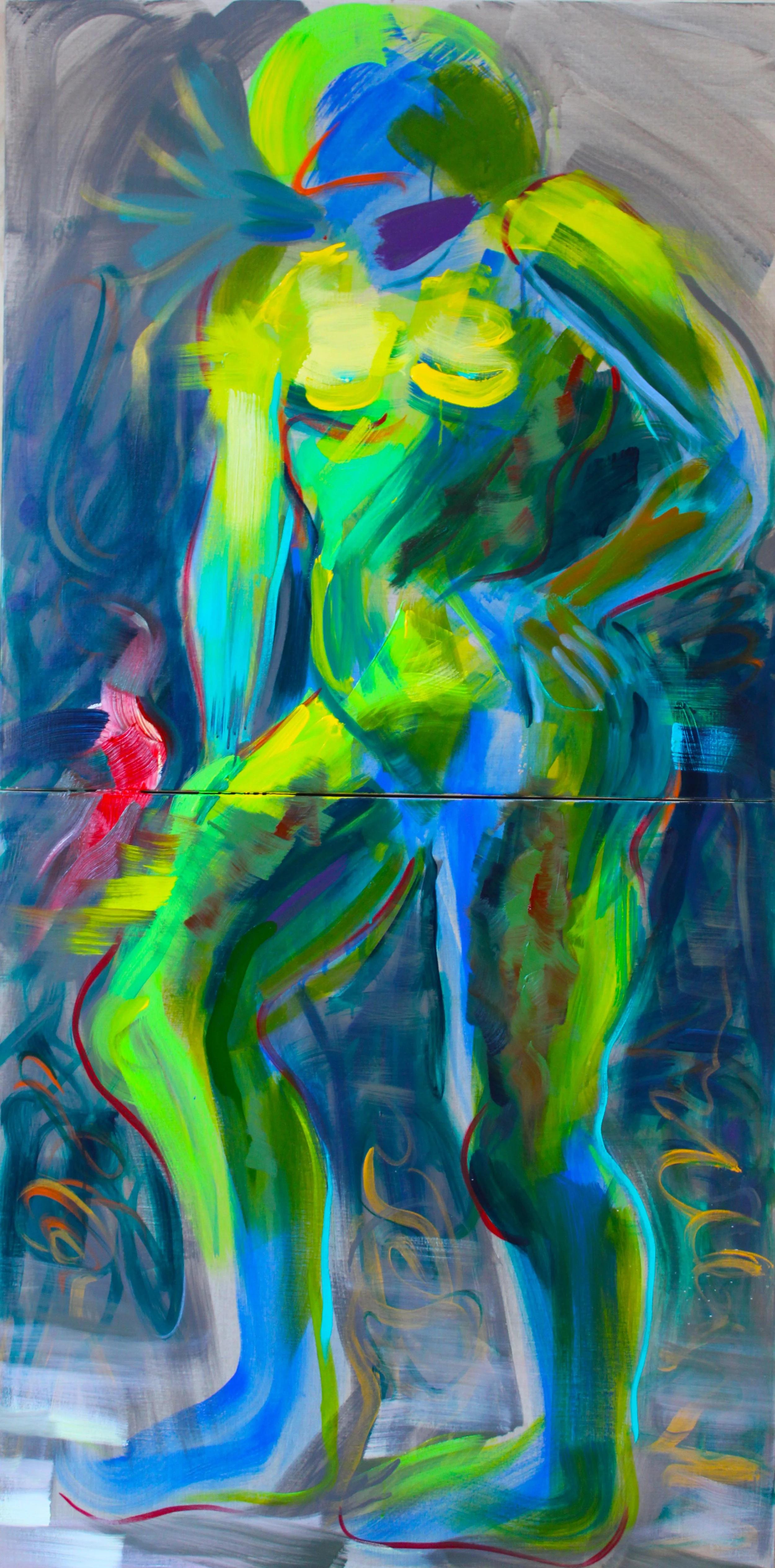 Alien Tongue (diptych), acrylic and oil on linen, 203 x 101.5cm, 2025.