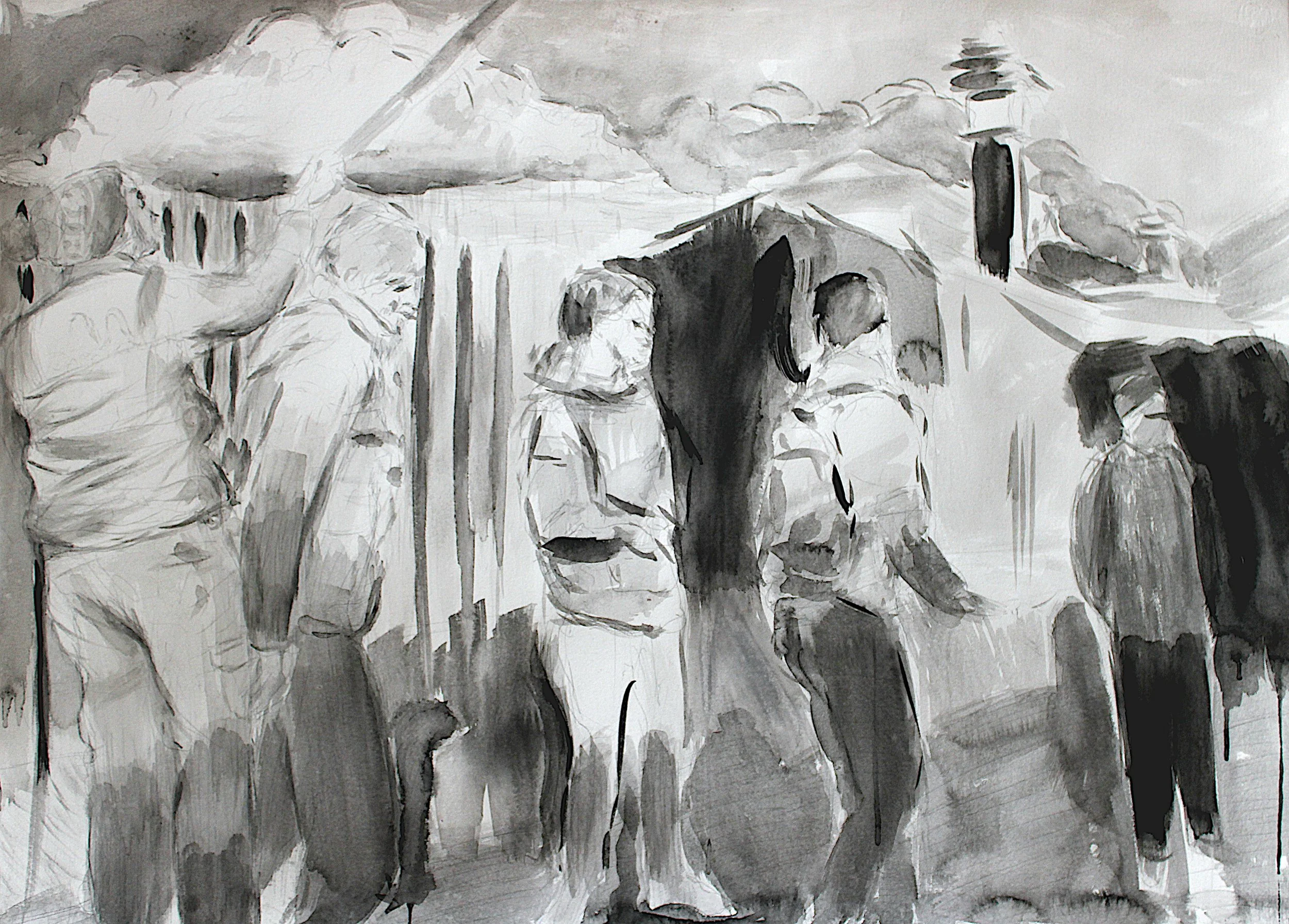 Cloud Catcher, pencil and ink on paper, 107 x 78 cm, 2024.