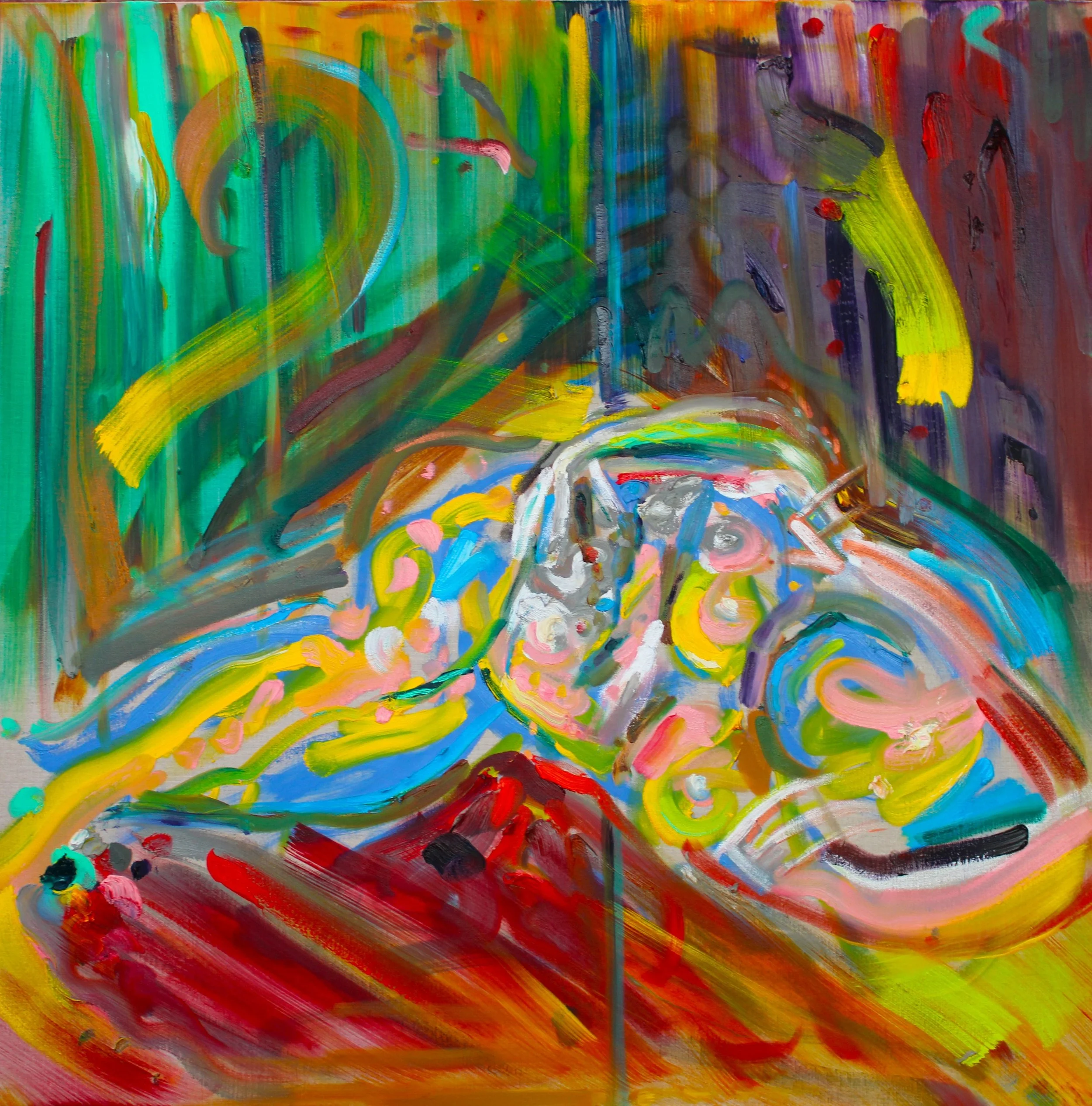 Lazy Android, oil on linen, 101.5 x 101.5cm, 2024.