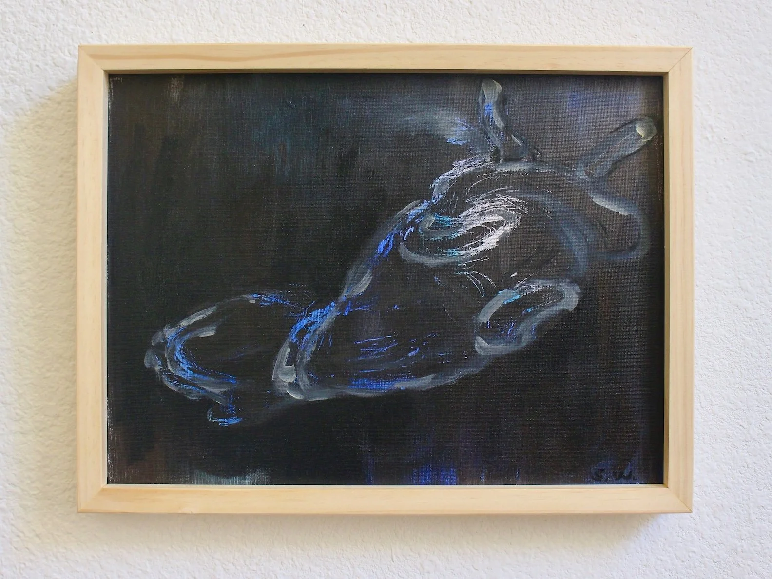 Bagel Sleeping No. 1, acrylic, oil sticks on canvas, 15 x 19 x 2.5 in, 2026