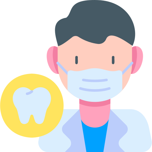 Illustration of a person wearing a face mask with a tooth icon next to them, representing dental health.