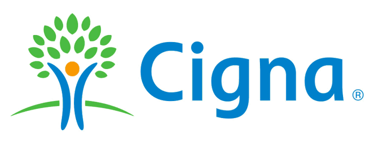 Cigna logo featuring a stylized tree with green leaves and an orange circle, alongside the blue Cigna text.