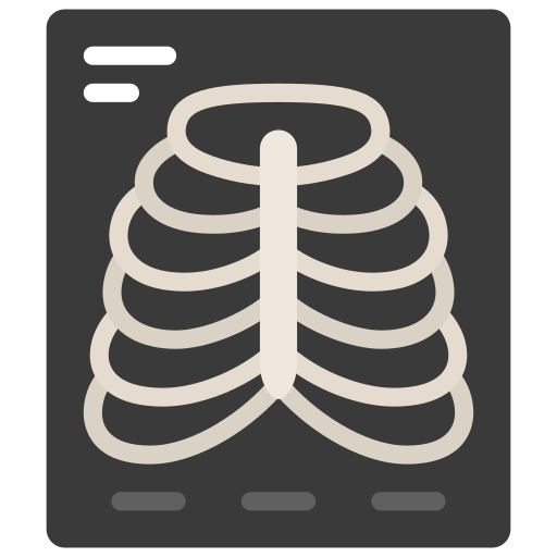Stylized medical illustration of a human ribcage on a dark background.