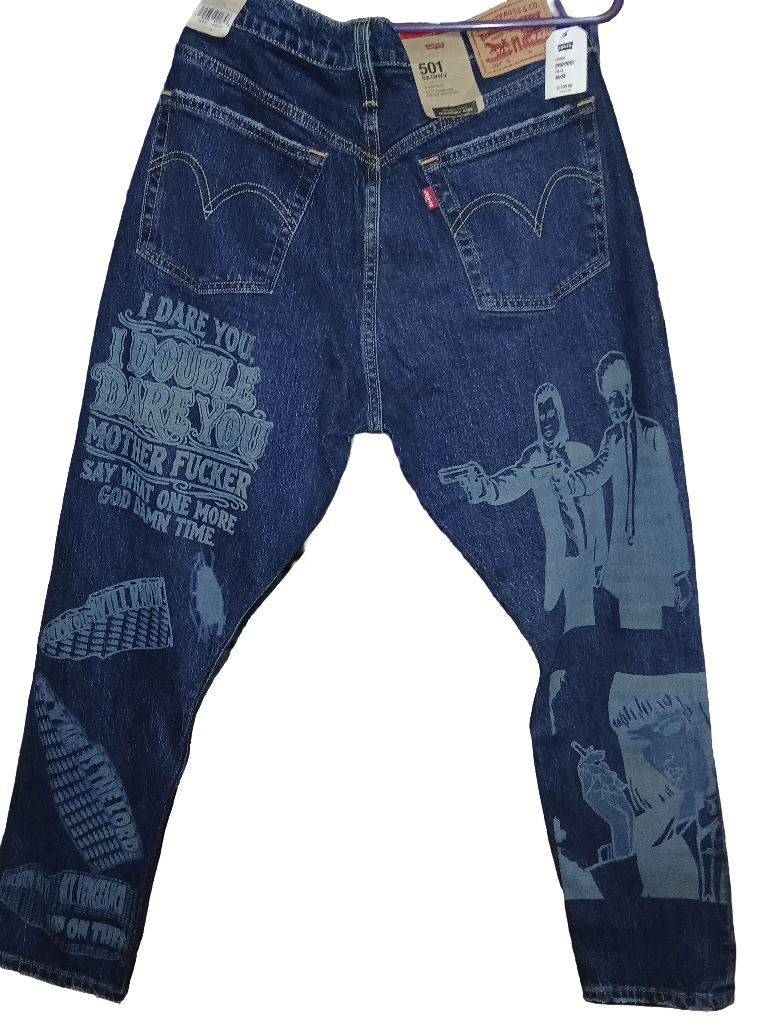 PANTALON LEVI'S CORTE FEMENINO SKINNY 501 TALLA 30 X 28 PULP FICTION DISEÑO UNICOO