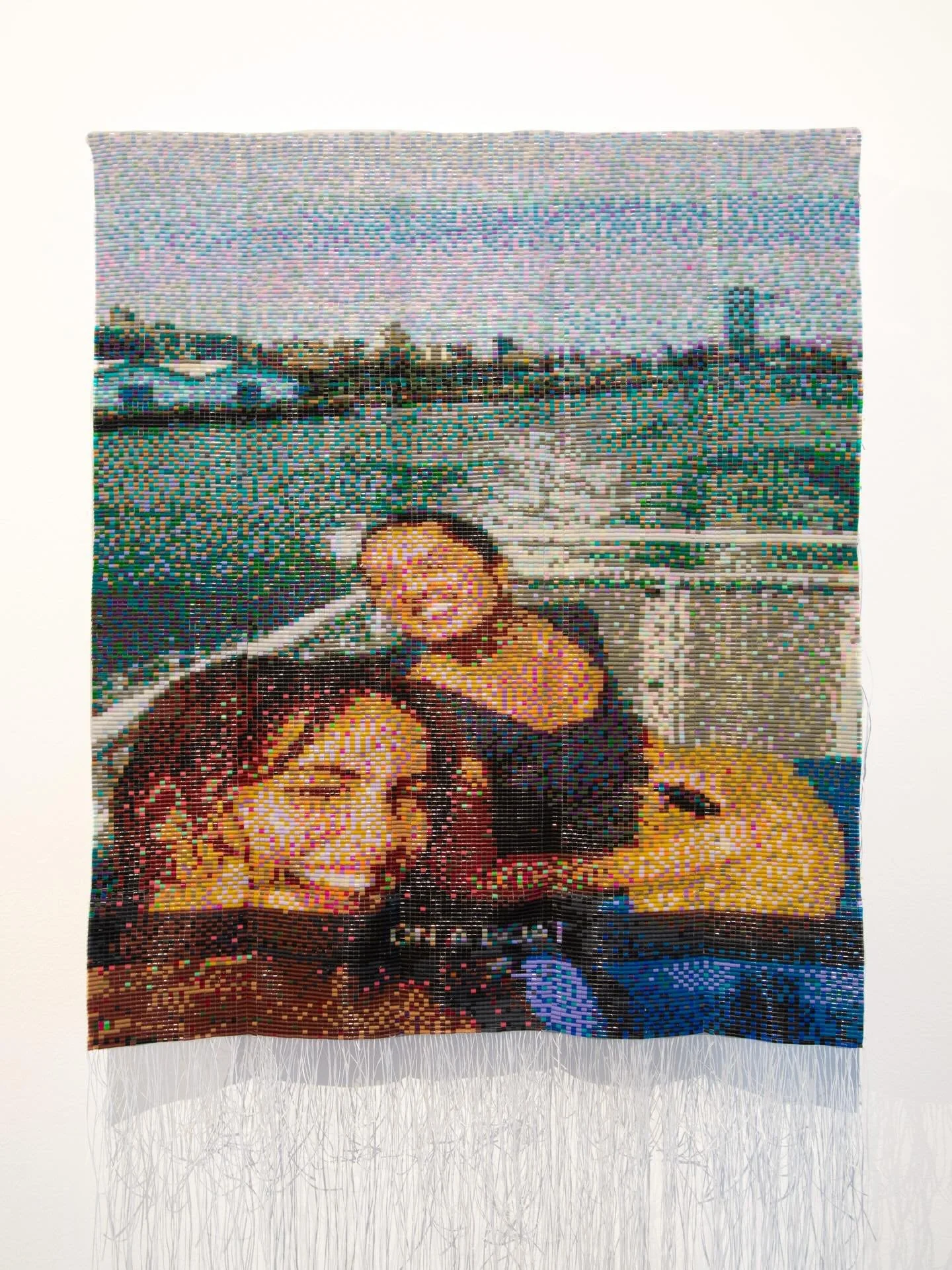 Ferry Ride to Governors Island Powwow, 2026🗽
2.6mm fuse beads, artificial sinew 
20in X 38in 

Thinking about ways I experience my Indigeneity in everyday life. Remembering this day with @bellatriggg when we went to Governors Island, got free earrin