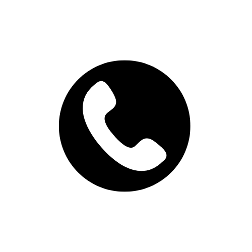 Icon of a white telephone handset on a black background.