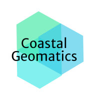 Hexagonal logo with gradient shades of green and blue and the text 'Coastal Geomatics' inside