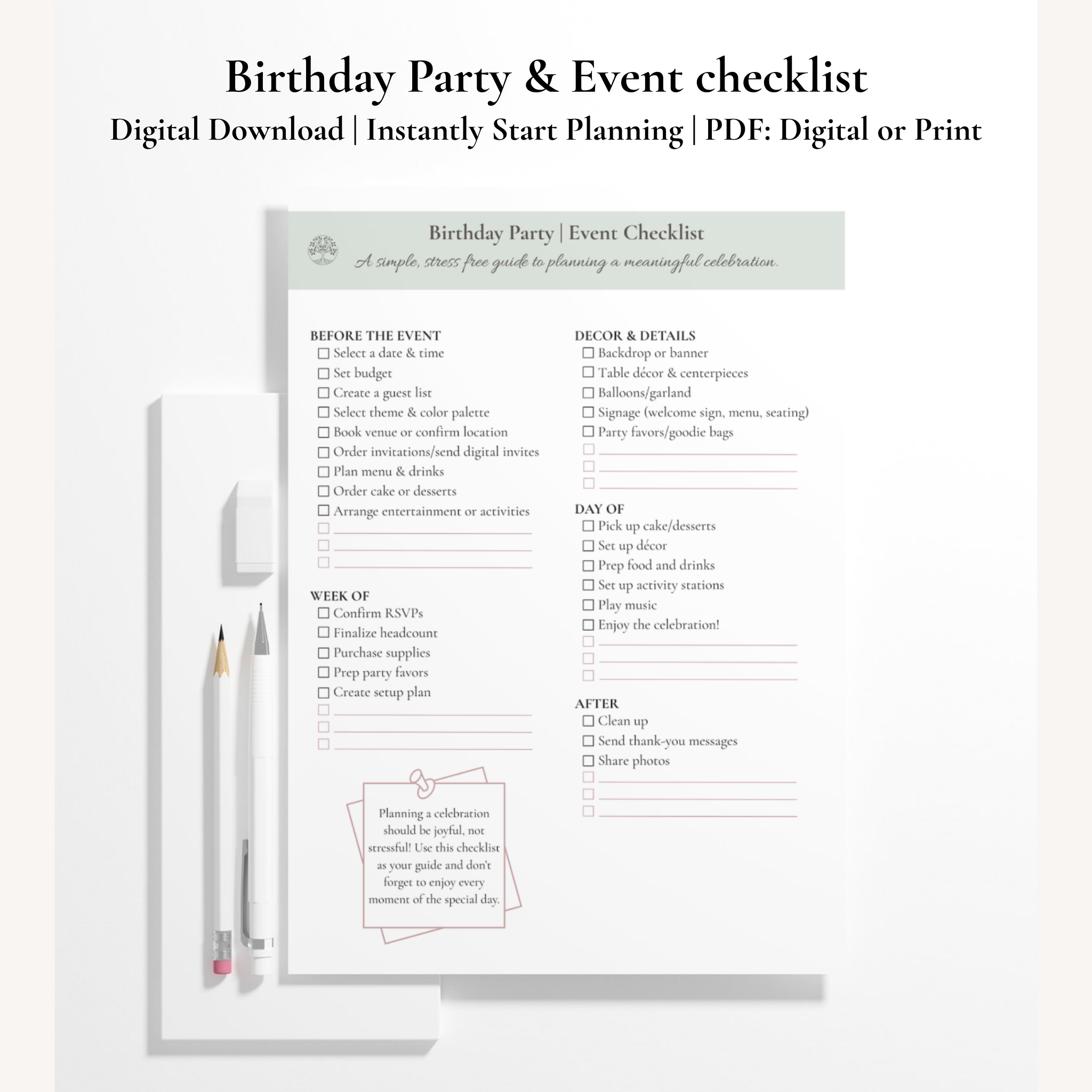 One-Page Birthday Party & Event Checklist