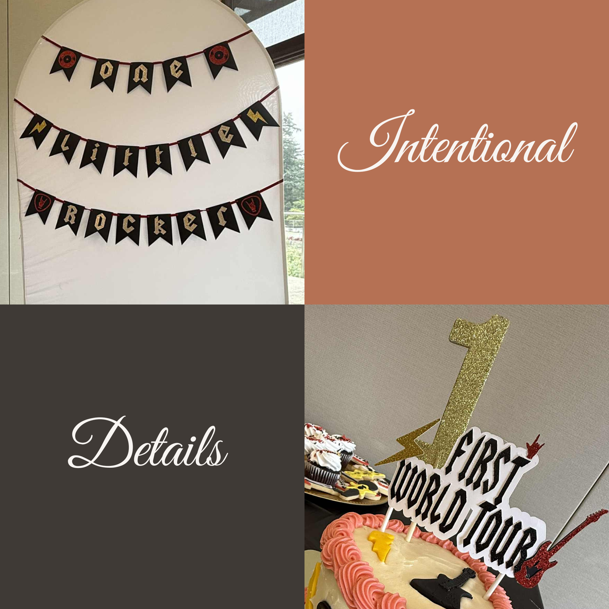 Intentional details brought to life — a custom birthday cake topper and matching banner designed and handcrafted to perfectly tie the celebration together.