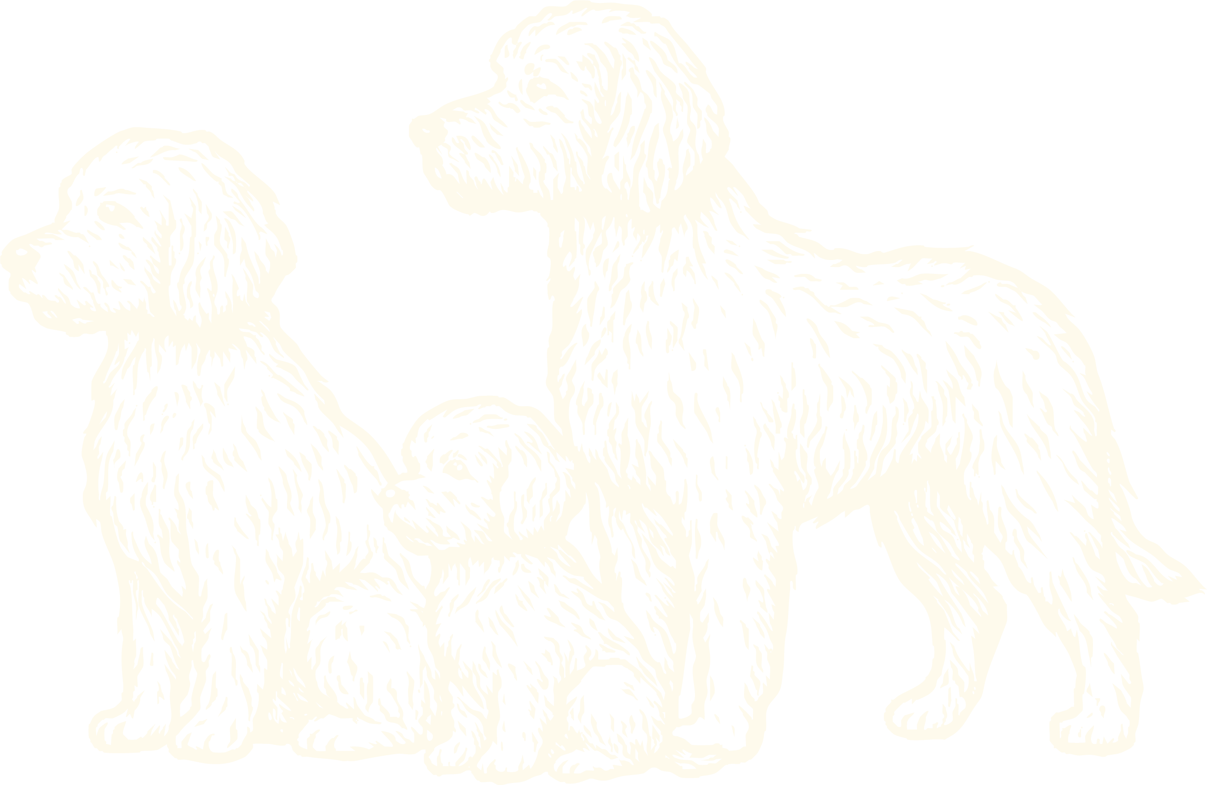 Silhouette illustration of three dogs, one large and two small, against a black background.