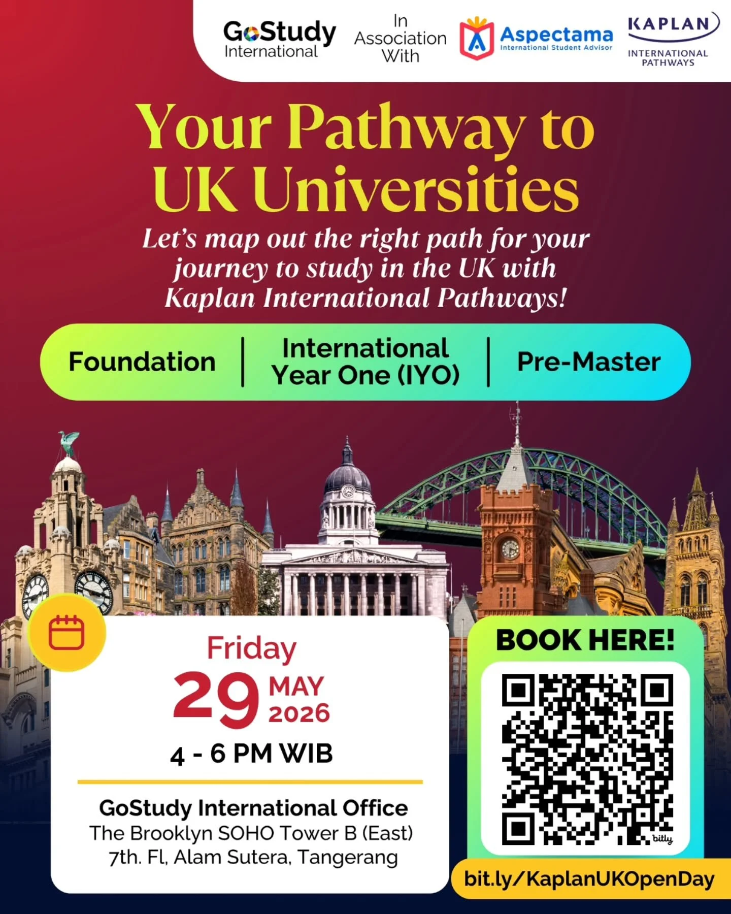 Dreaming of studying in the UK but worried your current qualifications won't get you there? 🇬🇧✨

Let&rsquo;s map out the right path for your journey to study in the UK with Kaplan International Pathways!

📅 Date: Sunday, 31 May 2026

⏰ Time: 10:00