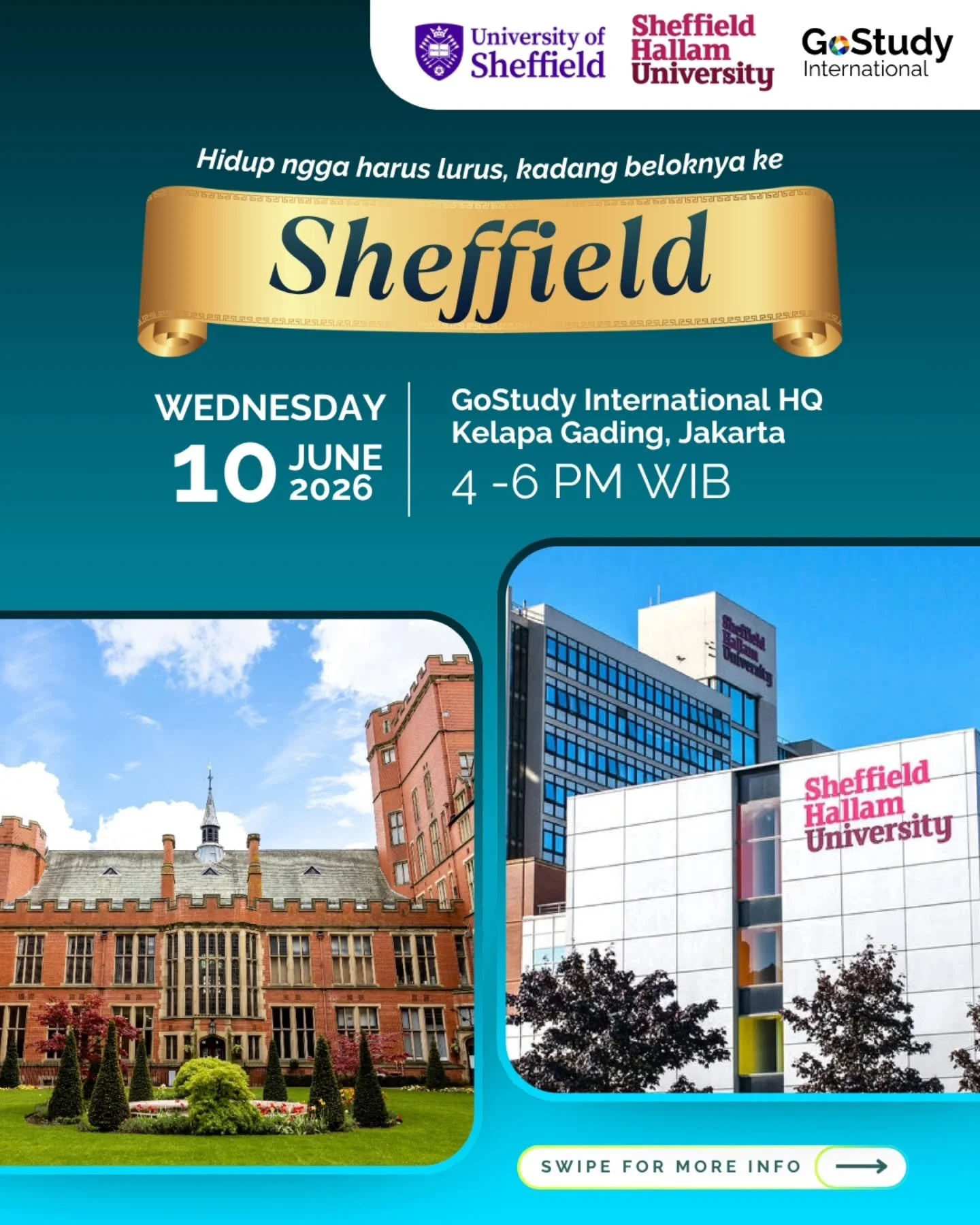 Have you ever wondered what it's really like to study in one of the UK's most vibrant and affordable student cities?

Join the Study in Sheffield Open Day and meet with the direct representatives from the University of Sheffield and Sheffield Hallam 