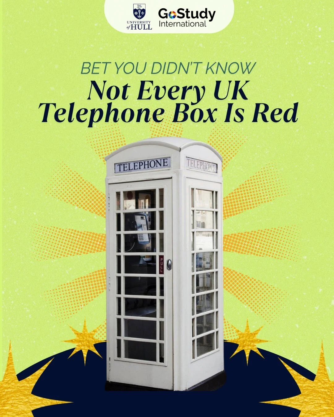 Not all UK telephone boxes are red 👀✨

Meet Hull's iconic cream telephone box and discover more about this city!🇬🇧

Curious about studying in Hull? Swipe to meet Fadilla and check out our upcoming event✨

RSVP here : bit.ly/gostudyhull

#hull #uni