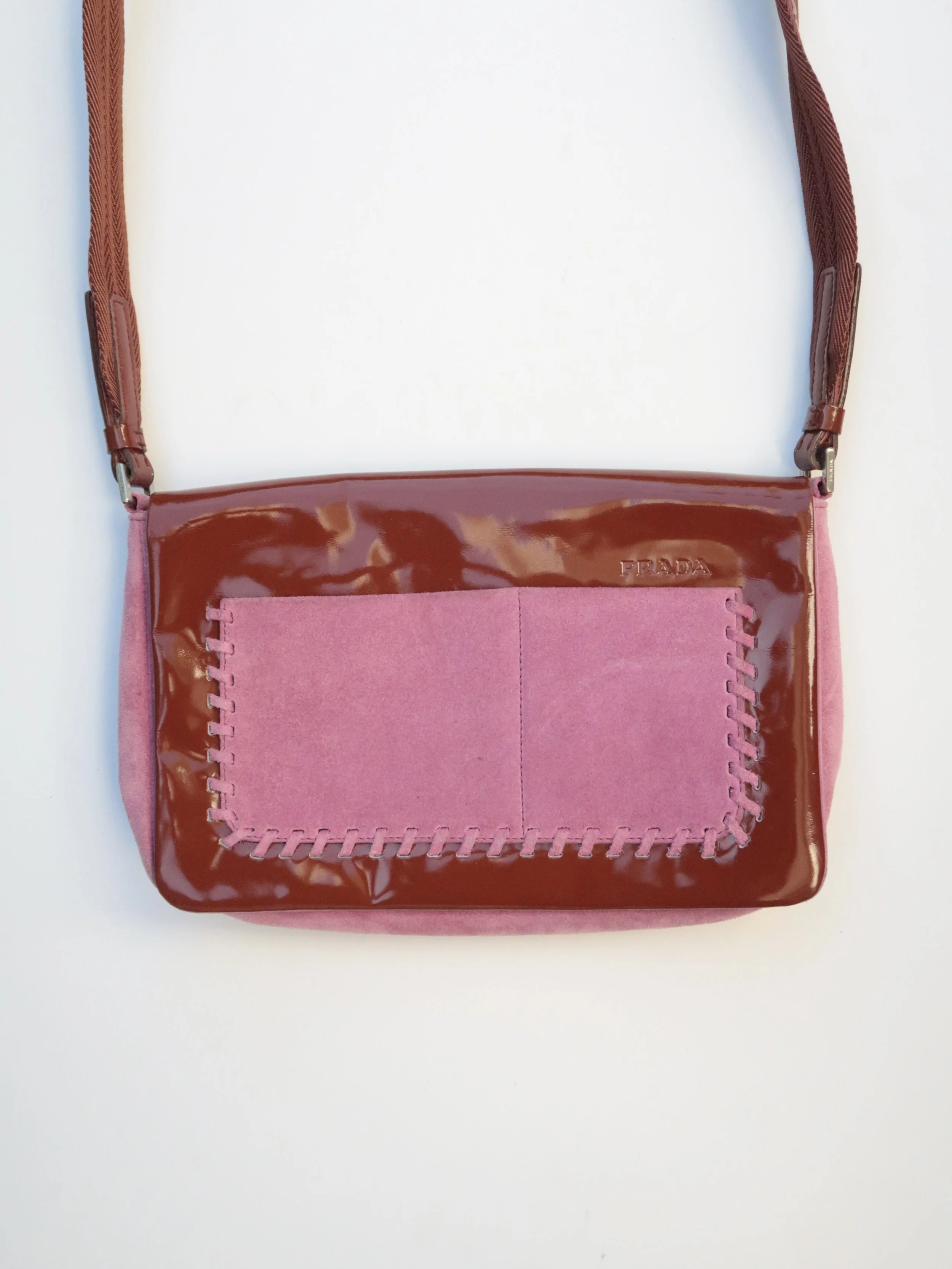 PRADA SUEDE AND PATENT LEATHER SHOULDER BAG