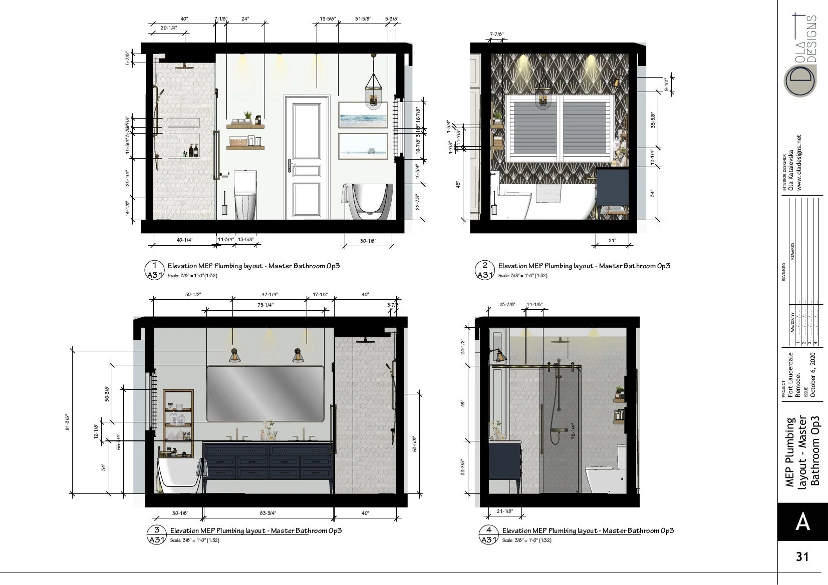 Hamptons-style open plan living room and kitchen, designed by TID Studio in Florida. Example Interiors Drawings Set