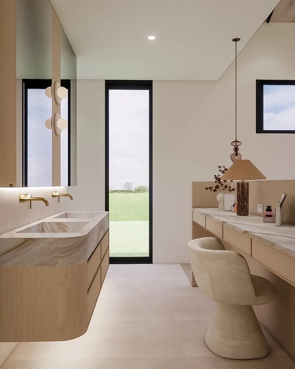 A serene primary bedroom designed as a true private retreat &mdash; where soft textures, warm timber tones and gentle lighting create a calm, hotel-like atmosphere.

The open en-suite flows seamlessly behind the bed, allowing natural light to filter 