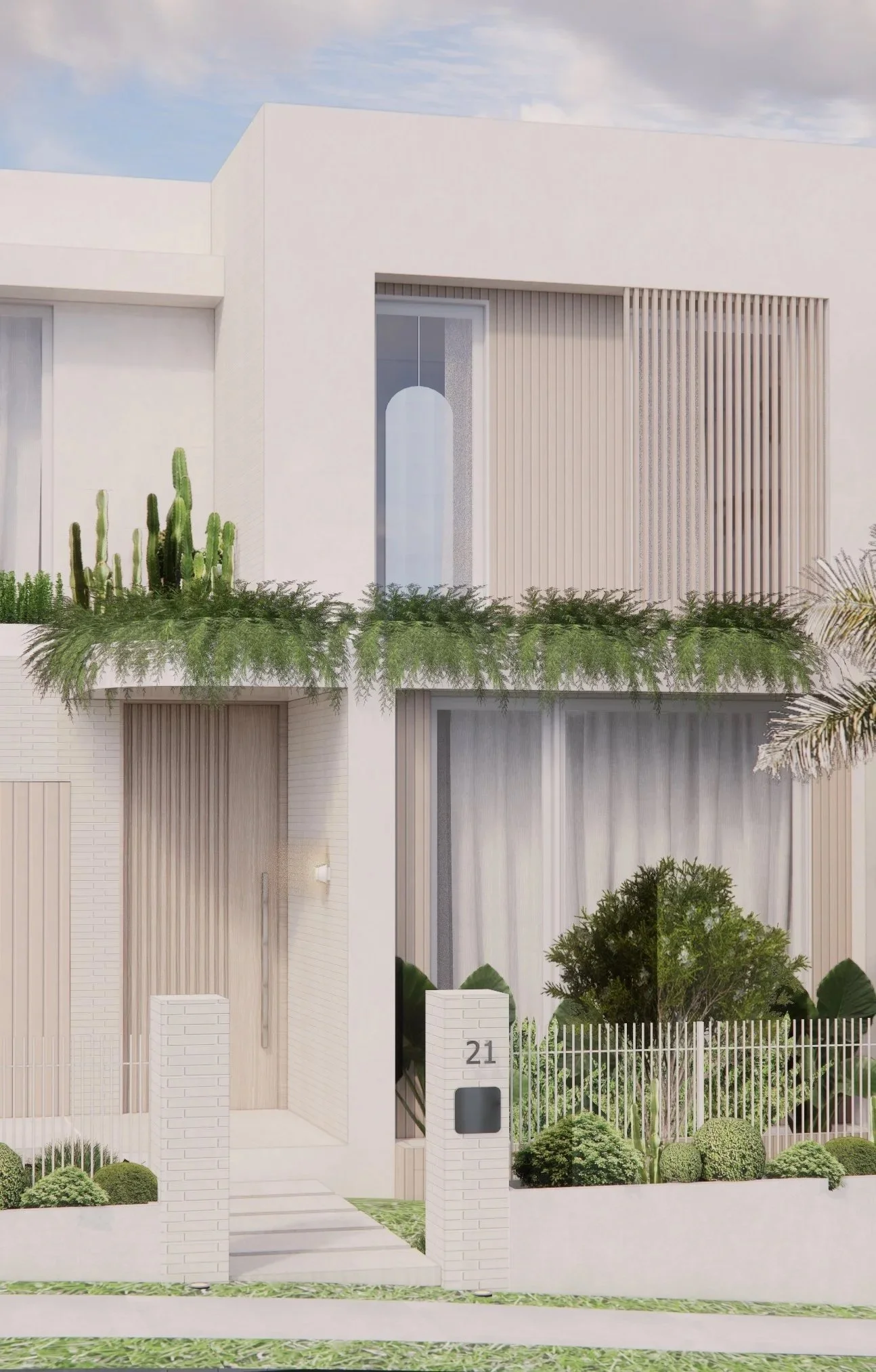 Contemporary facade in a minimal-luxe Melbourne home.