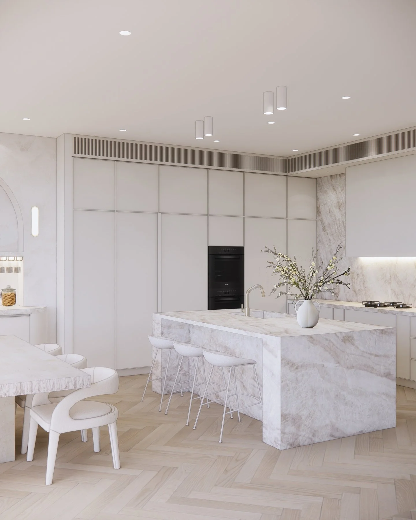 Designed as the heart of the home, this kitchen balances refined aesthetics with everyday functionality. Soft, sculptural forms are paired with timeless materials to create a space that feels calm, cohesive and effortless to live in.

From considered