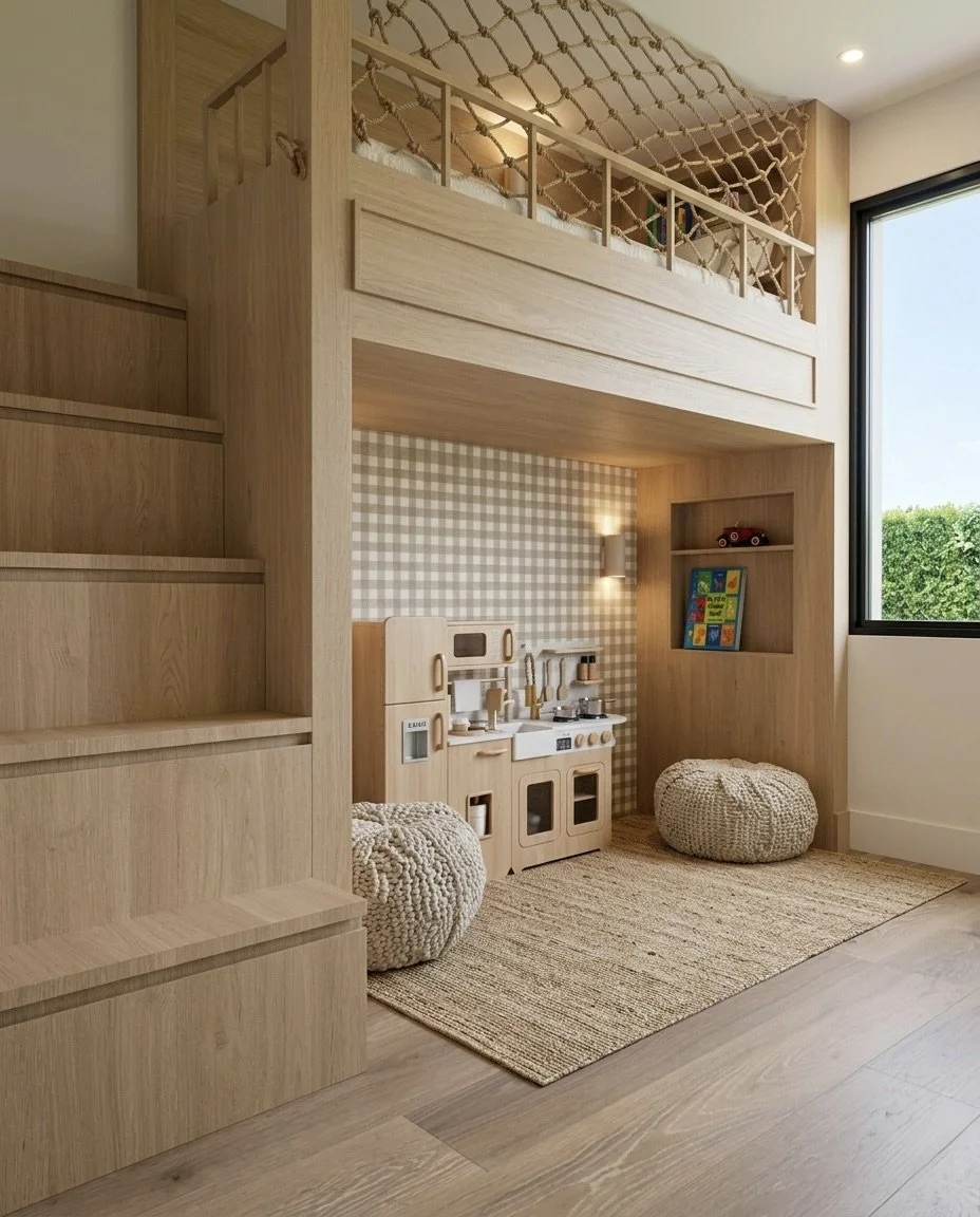 Custom joinery, cabinetry design for kids playroom, contemporary house renovation, designed by TID Studio Sydney