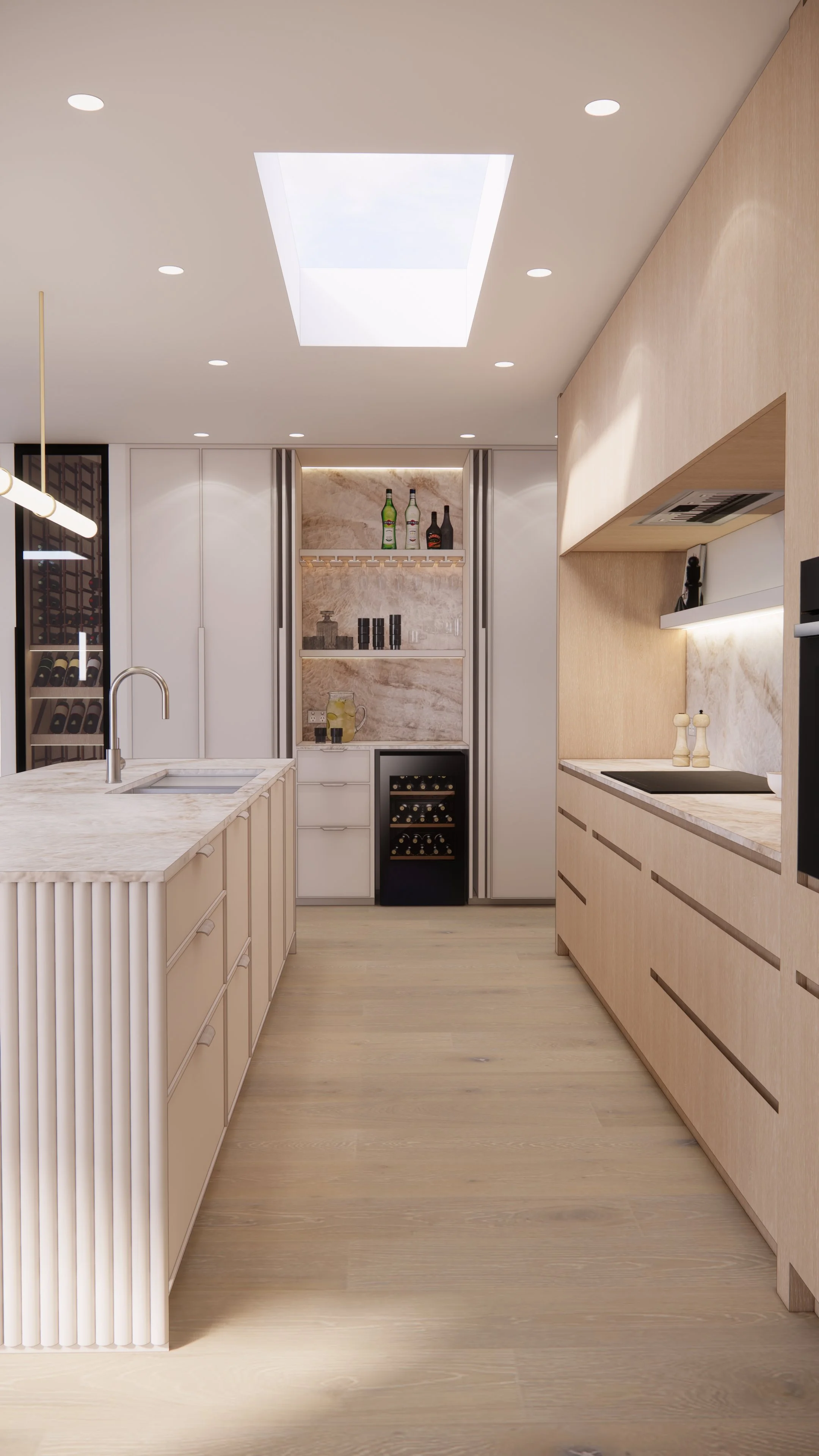 A refined kitchen pantry design featuring natural stone, hidden storage and functional luxury by TID Studio